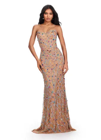Ashely Lauren 11512 Long Prom Dress Corset Fully Beaded Sweetheart Neckline Spaghetti Strap Formal Pageant Gown