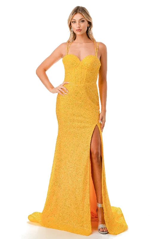 Aspeed Design -L2773T Glitter Corset Sheath Dress
