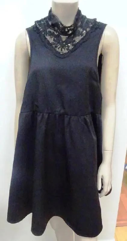 BITCHING & JUNKFOOD ladies black lace trim tunic swing dress SMALL UK 8 - 10 NEW