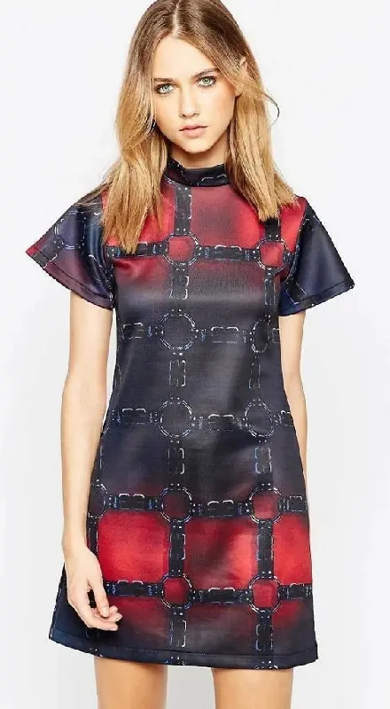 BITCHING & JUNKFOOD ladies bondage scuba skater dress L UK 12 - 14 NEW PUNK GOTH