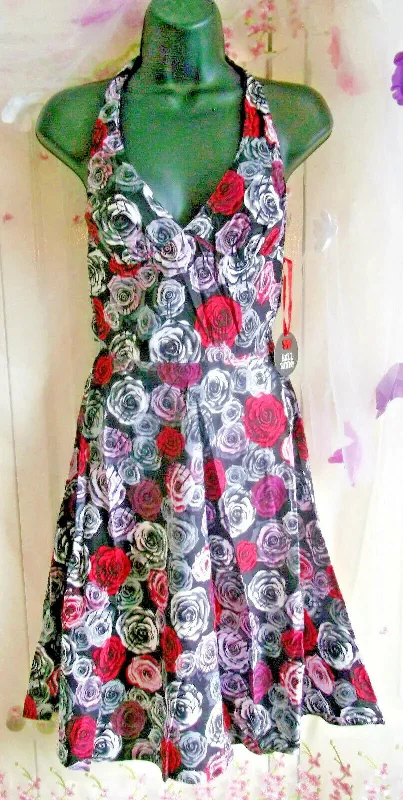 Boho/Festi/Beach/ purple flowers HellBunny sundress,cotton,size xs tieback.NEW.