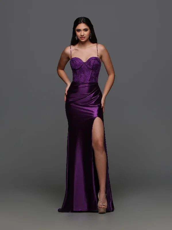 Candice Wang 72392 Lace Corset Satin Fitted Formal Dress Prom Slit Cut Out Back Gown