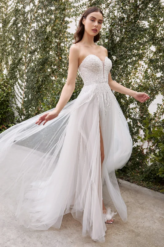 CINDERELLA DIVINE A1071W Strapless Deep Sweetheart Bridal Gown with Slit