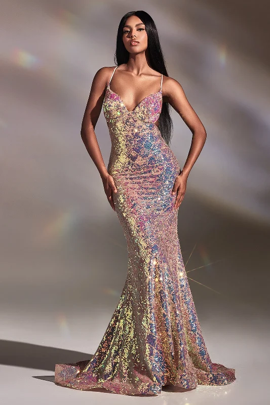 CINDERELLA DIVINE CD880 Fitted Iridescent Sequin Gown