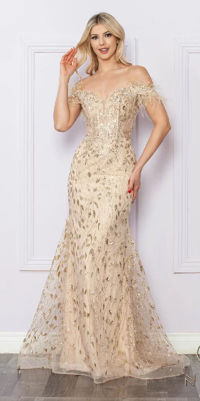 CLEARANCE - Nox Anabel L1255 Long Embroidered Glitter Applique Gown (Size 4 and 8)