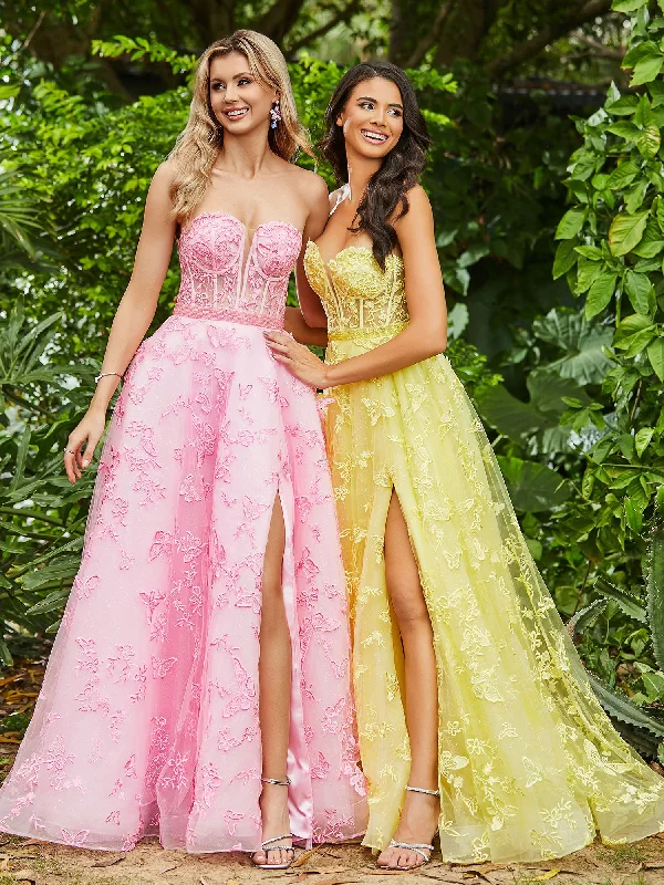 Corset Bodice Sweep/Brush Train A-line Dress Daffodil