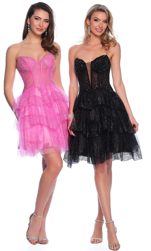Dave & Johnny 11878 - Plunging Neckline A-Line Cocktail Dress