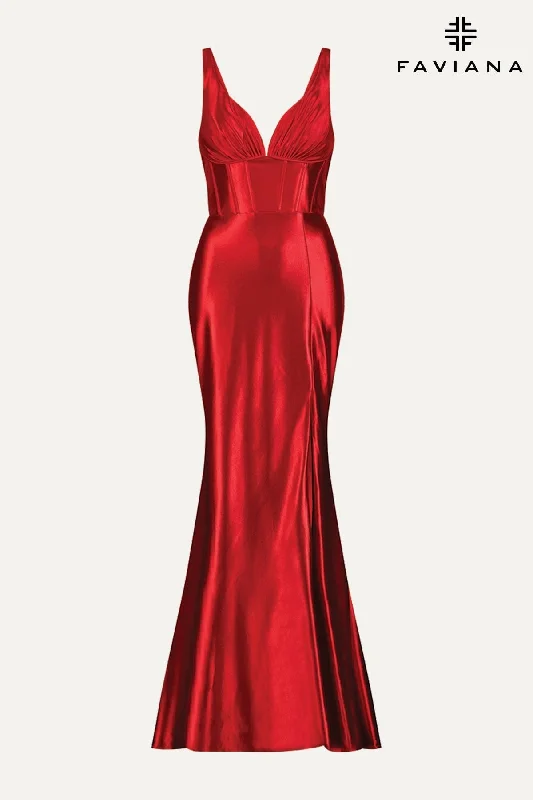Sleek Satin Corset Gown With Boning Detail | E11088