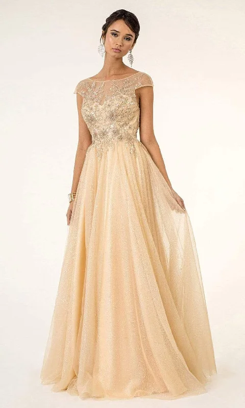 Elizabeth K - GL1954 Embellished Bateau Mesh A-line Gown