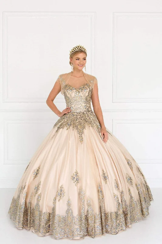 Elizabeth K GL1590- Illusion Jewel Embellished Ballgown