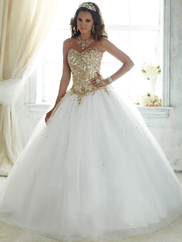 Fiesta Gowns - 56286 Strapless Gilded Lace Corset Ballgown