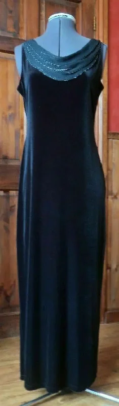Gothic, black velvet full length, vintage gown with cowl neck. Size 12