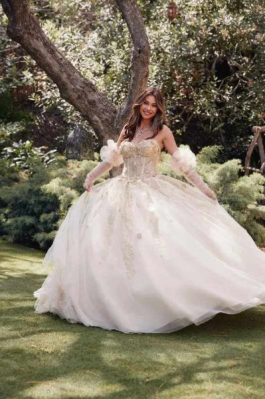 Juliet JT1465H Dress 3d Flowers Applique Puff Sleeve Quinceanera Dress