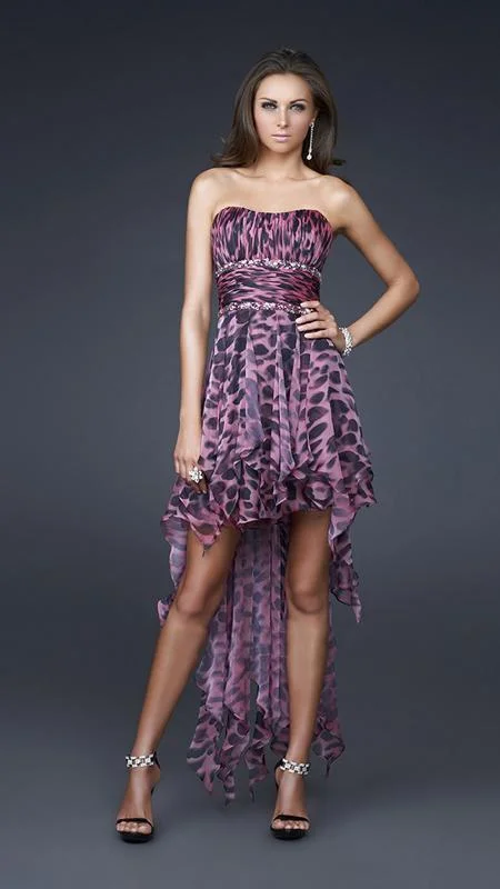 La Femme - Animal Print Strapless High Low Dress 16293