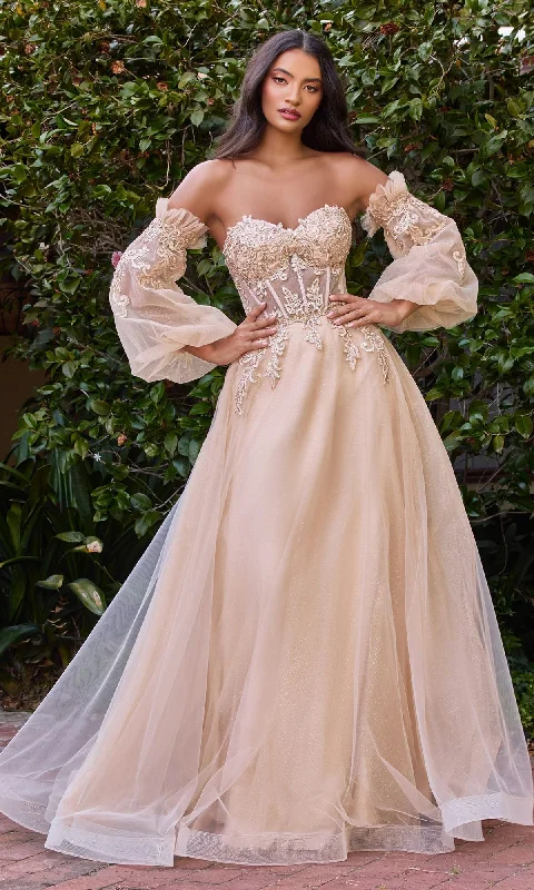 Strapless Puff-Sleeve Long Prom Dress CD948