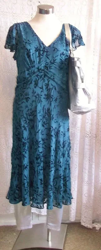M&S DRESS-SIZE10.DEVORE SMOKY BLUE/ devore DRESS-goth grunge punk BURLESQUE