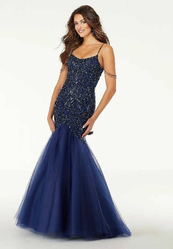 Mori Lee - Scoop Crystal Beaded Fitted Tulle Mermaid Dress 45042