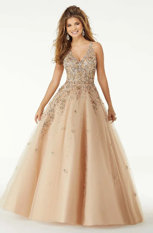 Mori Lee - V-Neck Embellished Mesh Ballgown 45023