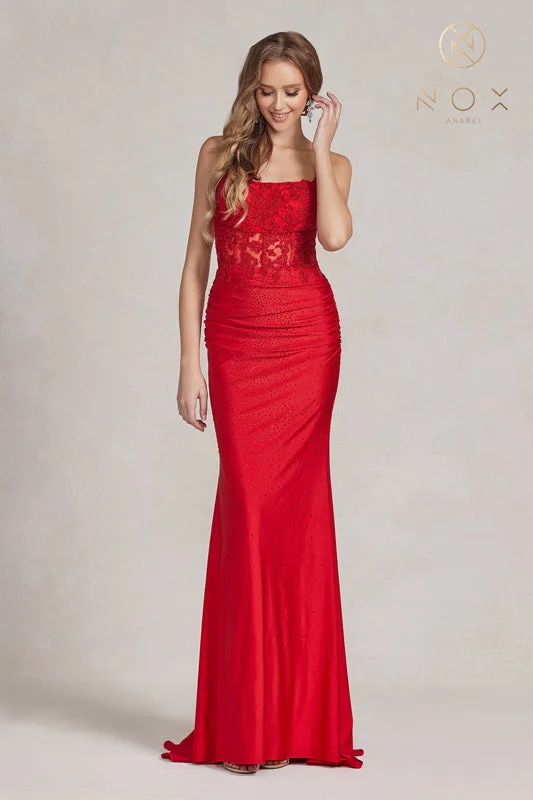 NOX ANABEL E1186 Embroidered Scoop Neck Corset Gown