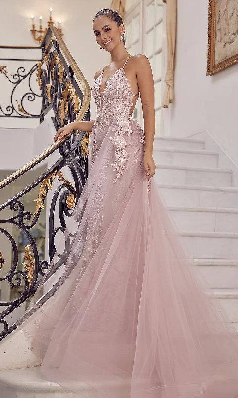 Long Lace Prom Dress with Removable Tulle Skirt