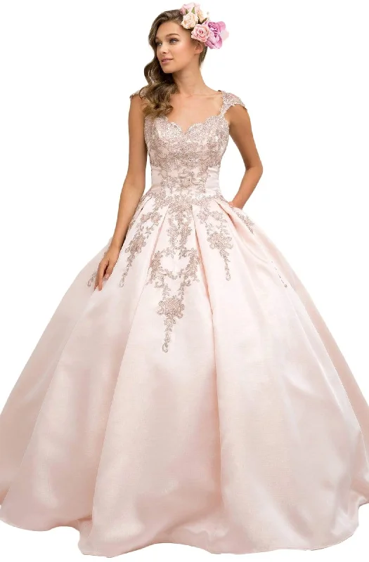 Nox Anabel - U801 Cap Sleeve Lace Appliqued Cutout Ballgown