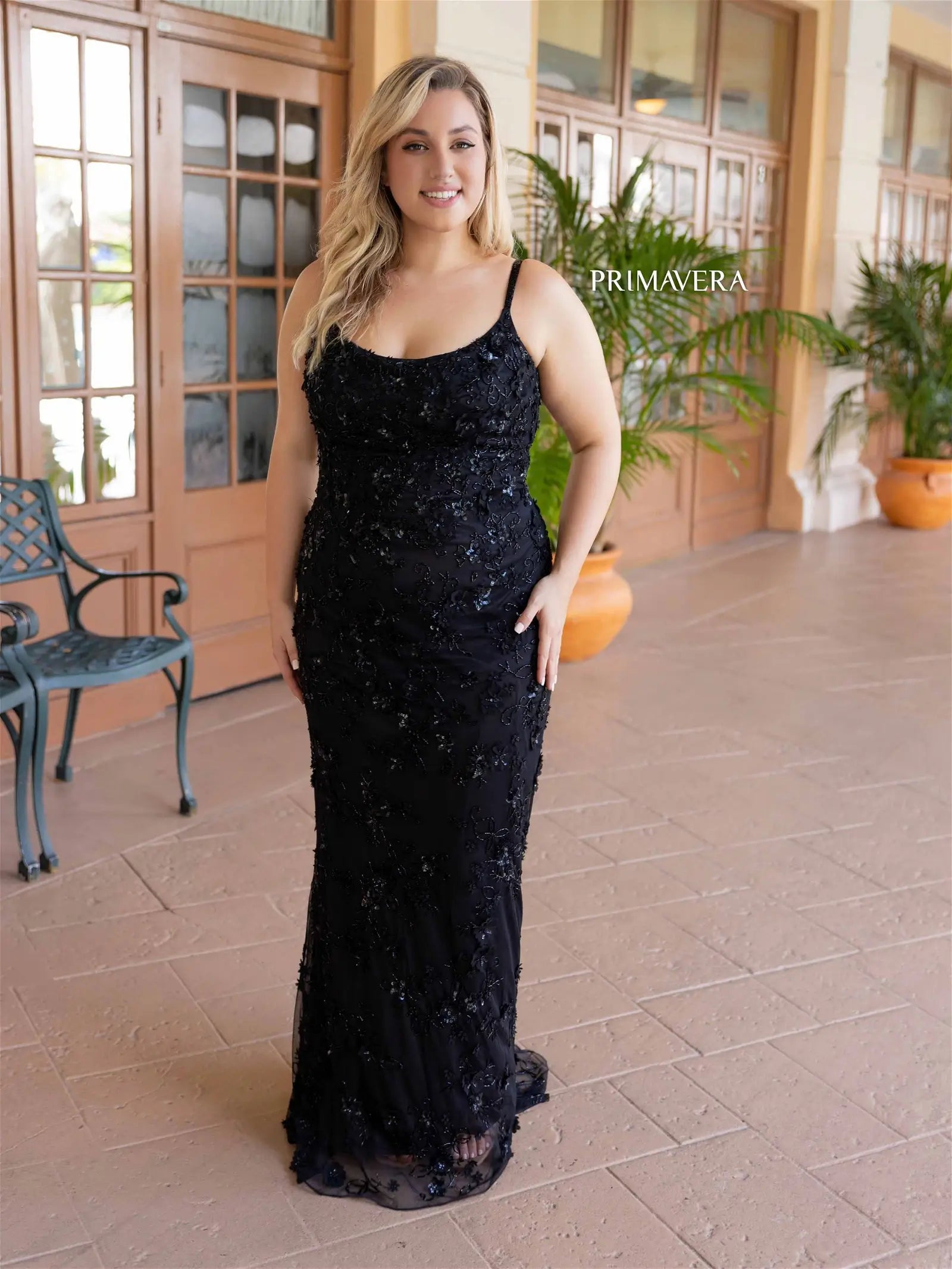 Primavera Couture 14050 Long Prom Dress Plus Size Corset Beaded Fitted Formal Gown