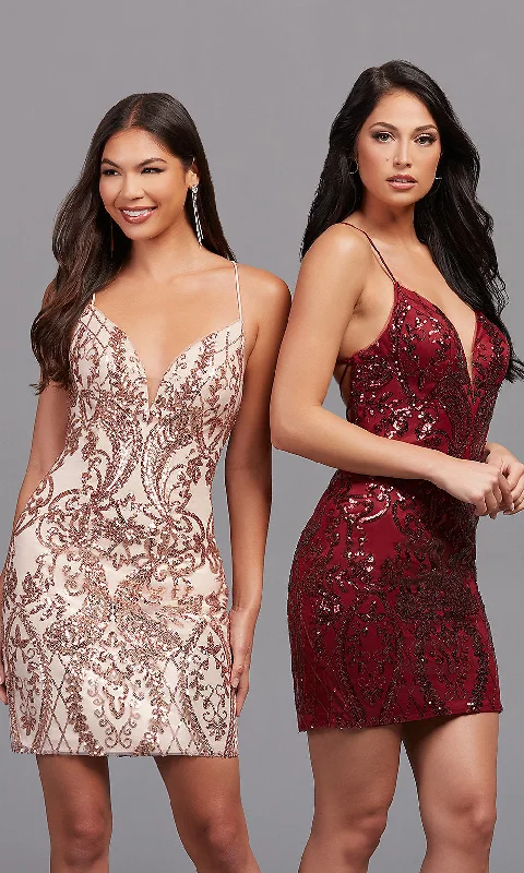 PromGirl Short Backless Sequin Prom Dress