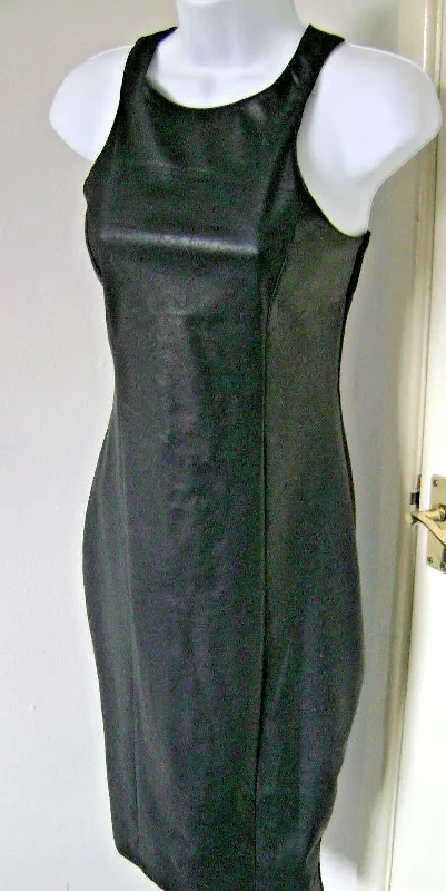 PVC DRESS  -  SEXY GOTH / STEAMPUNK -calf length, fitted, stretchy SIZE  10