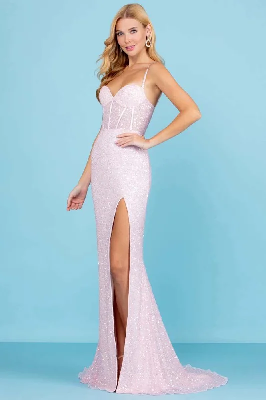 Sequined Corset High Slit Gown By SCALA -60284