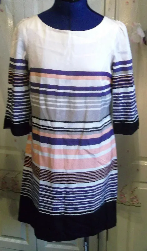 Size 8 Monsoon Dress Striped,lined,3/4 Length Sleeves, lined,button mandarin col