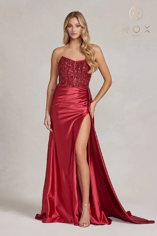 Strapless Corset Slit Dress By Nox Anabel -E1174