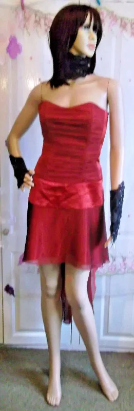 stunning Designer burlesque sexy lace up red corset bustle dress size 10