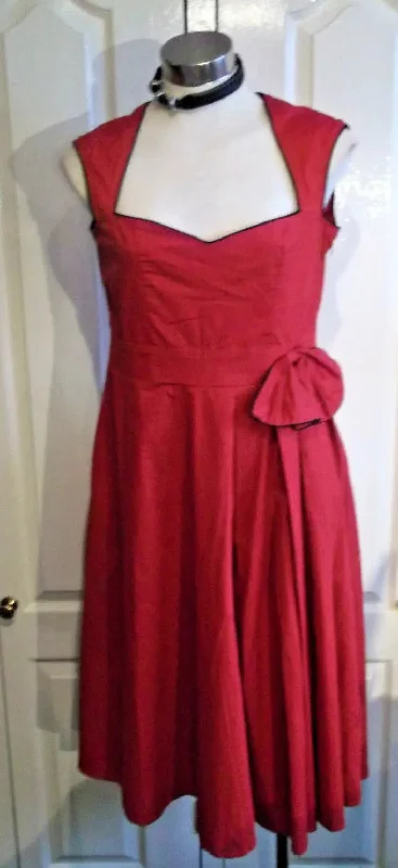 Stunning Lindy Bop 50s Red Swing Dress with Black trim, Size 12