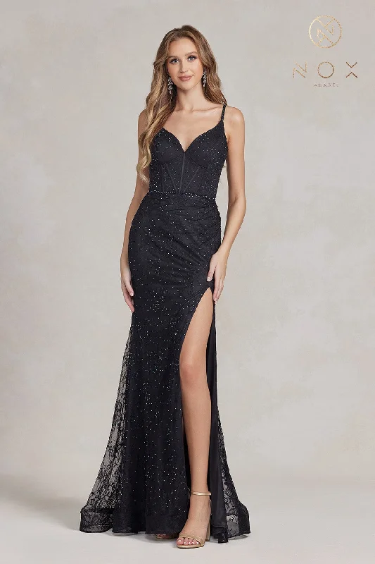 V Neck Corset Slit Dress By Nox Anabel -B1145